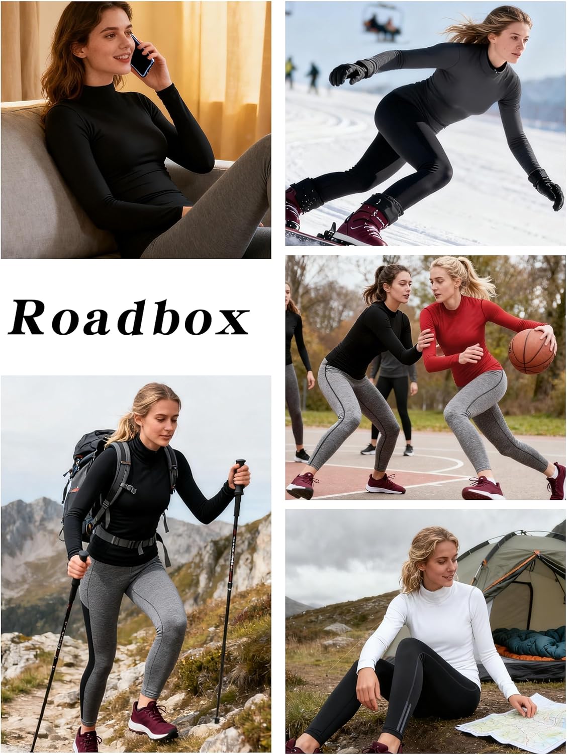 Roadbox Womens Thermal Underwear Tops, Turtleneck Warm Fleece Lined Long Sleeve Shirts, Winter Cold Weather Ski Base Layer - Image 6