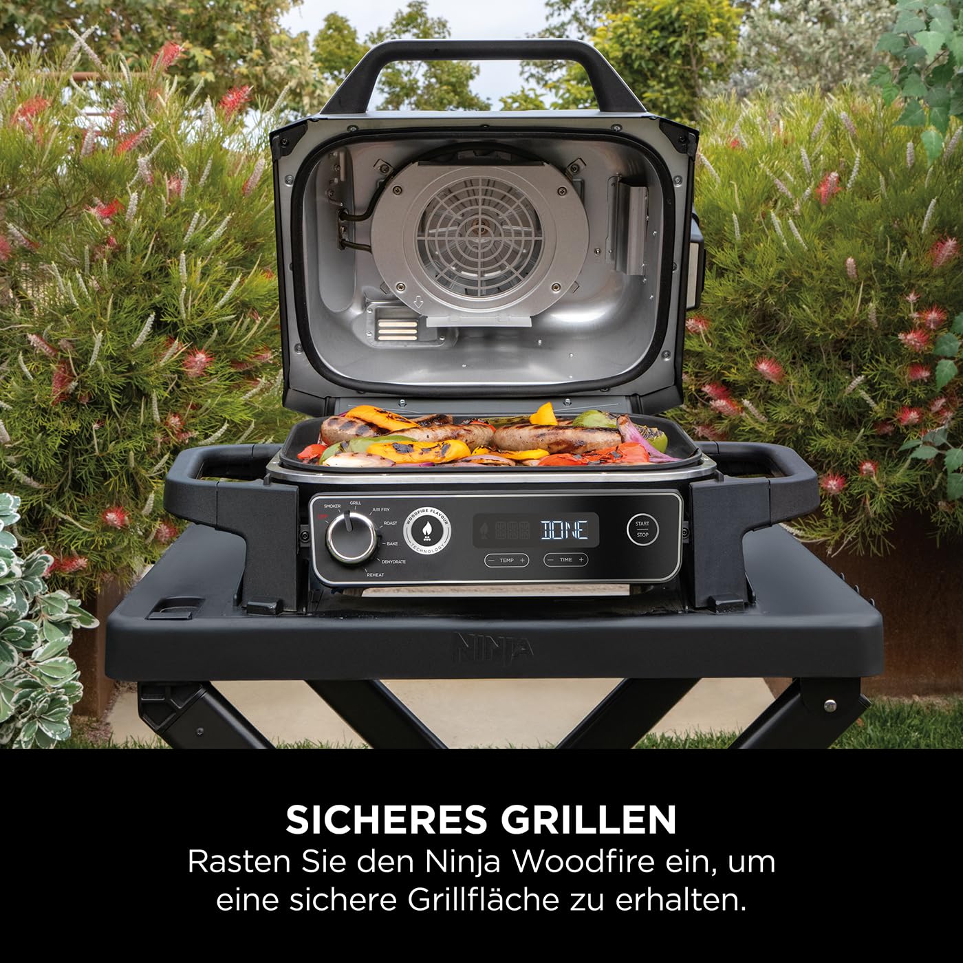 Ninja Woodfire Klappbarer Grillständer, kompatibel mit Ninja Woodfire Elektro-Outdoor-Grill (OG700-Serie), offizielles Zubehör, Schwarz/Grau XSKGRLLSTDEUK
