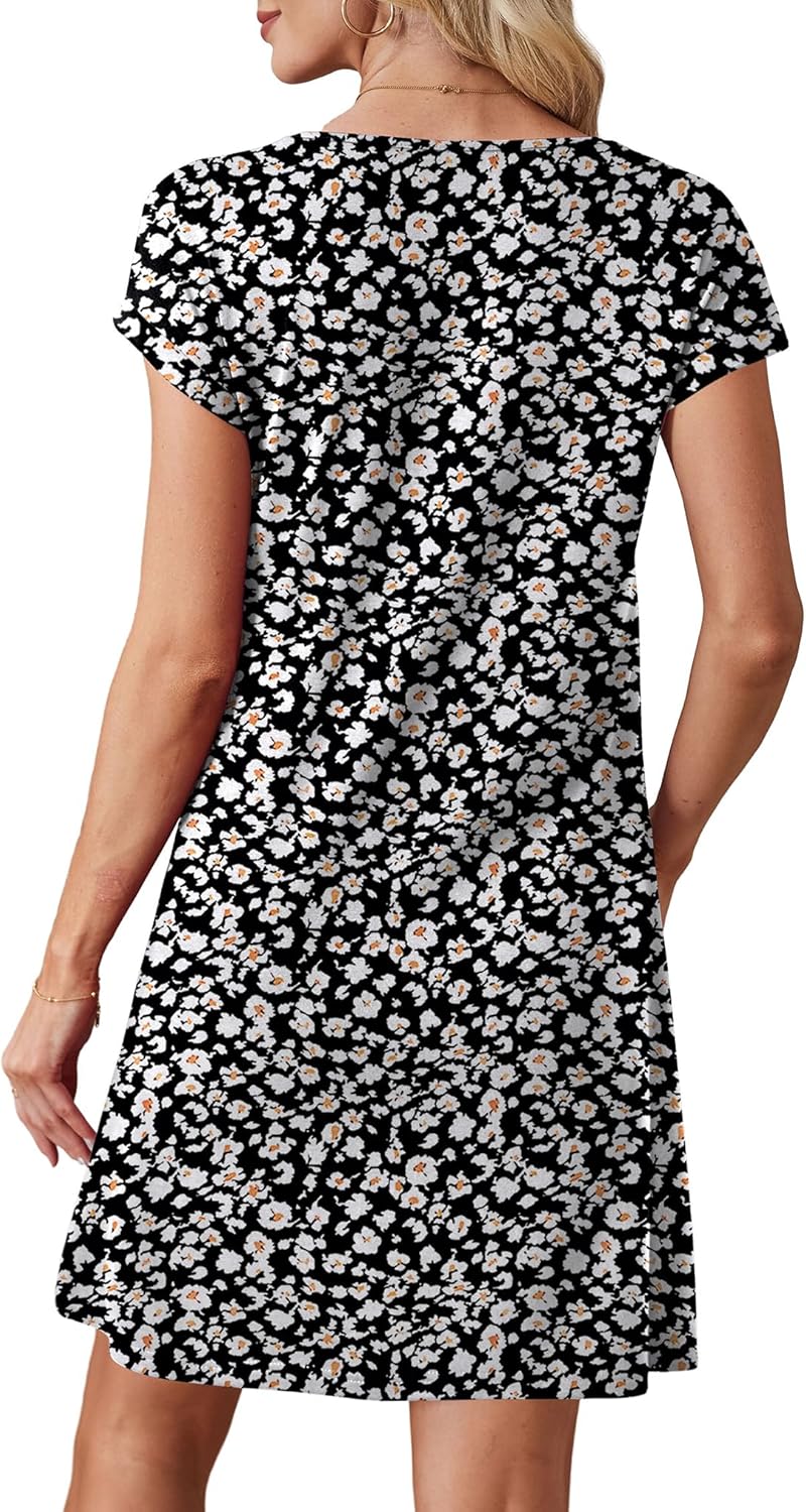 OFEEFAN Summer Dresses for Women 2026 Loose Square Neck Cap Sleeve Casual Beach Vacation Tshirt Dress Sundresses with Pockets - Image 5