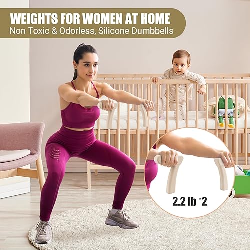 Miniatura 4 de Juego de anillos de pilates, kit esencial de pilates con anillo de pilates y bola, 2.2 libras x 2 mancuernas ergonómicas de 7 formas, bolsa portátil