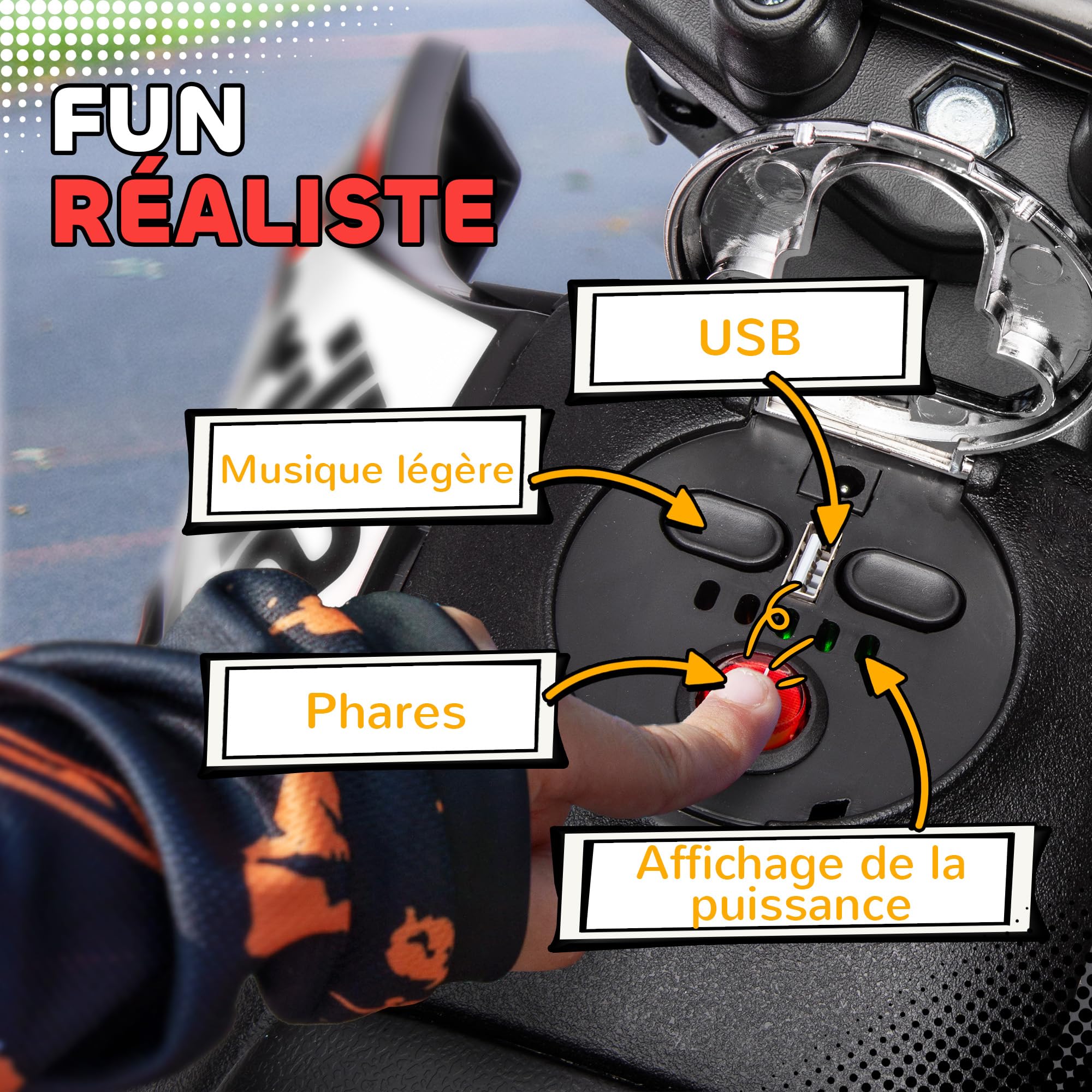 AIYAPLAY Moto électrique Enfants Moto Cross pour Enfant sous Licence Aprilia avec 2 Moteurs 12V, Vitesse Max. 6 km/h, Roues d'entraînement, Suspension à Ressort, lumière LED, Musique, USB - Rouge