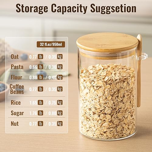 Miniatura 6 de Paquete de 6 tarros de vidrio de 32 onzas con tapas de bambú, recipientes de almacenamiento de vidrio con tapas, tarro hermético transparente de