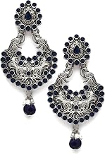 Karatcart Oxidised Silver Drop Shape Peacock Black Stone Dangler Earring for Women