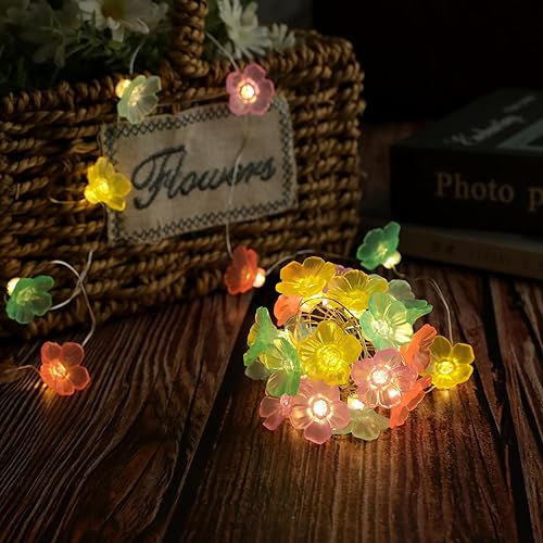 Miniatura 5 de NOVIIML - Tira de luces de flores de lossom a pilas para dormitorio, 10 pies, 30 luces LED, flash interior, 2 modos, decoración de pared, cortina