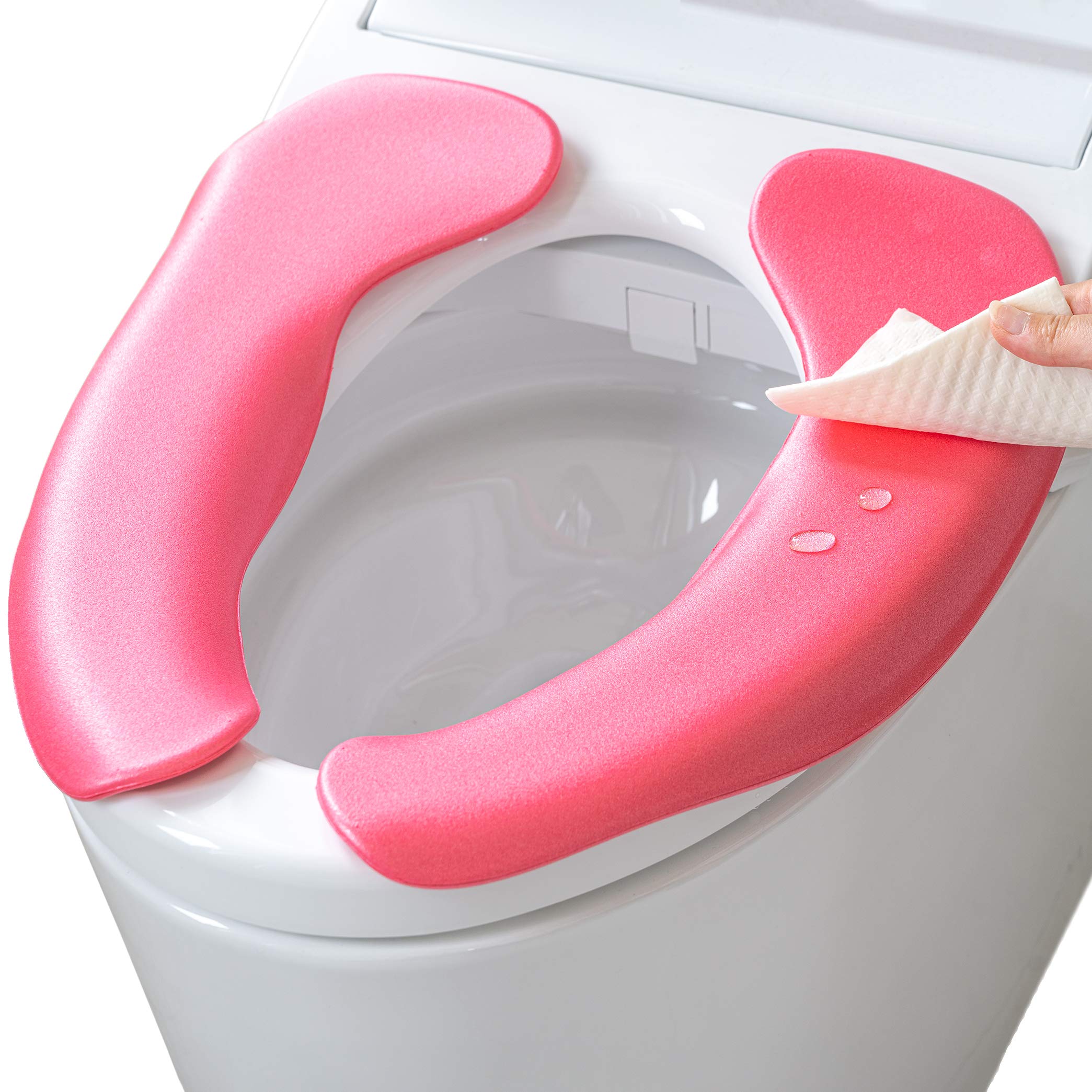 OKA Easy Wipe Toilet Seat Cushion, Pink (PVC, Suction, Toilet Seat)