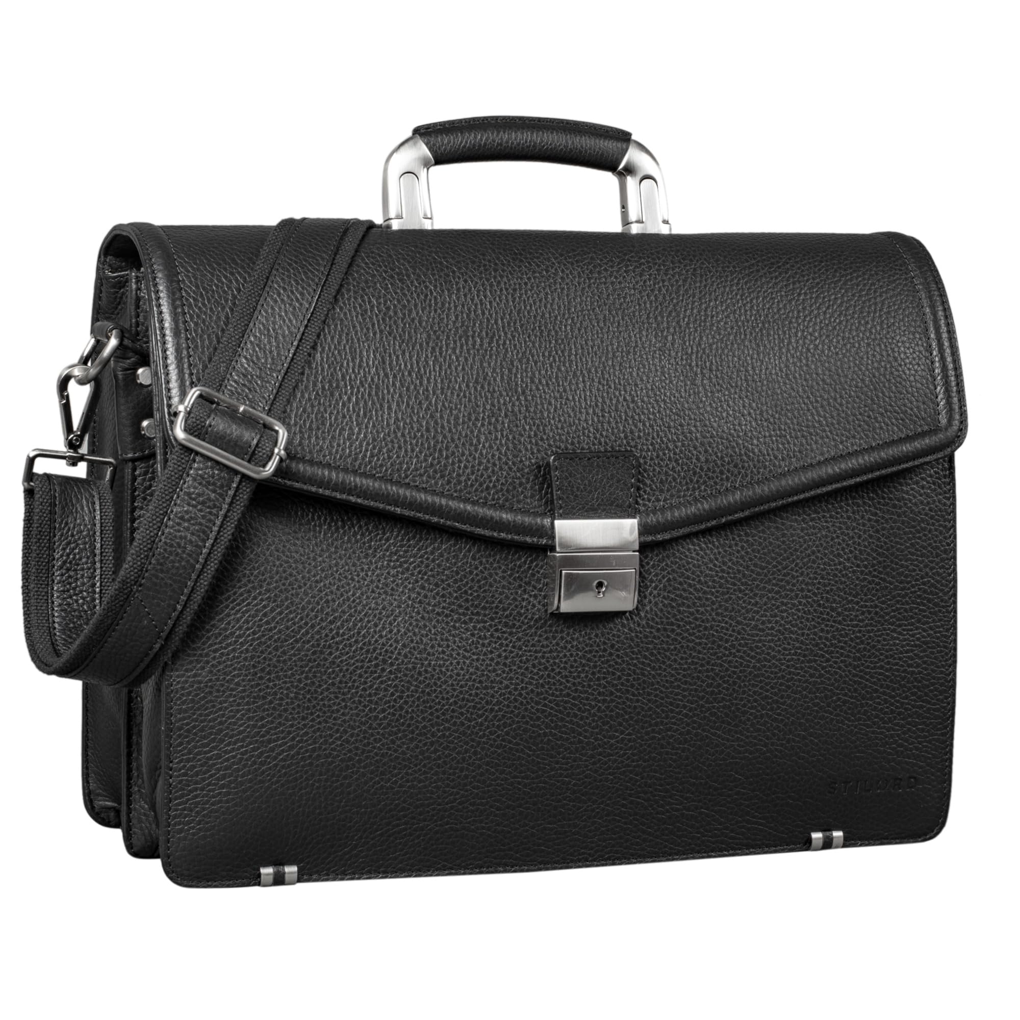 STILORD Lazarus Serviette Cuir Porte-Documents d'affaires Sacoche Vintage XL pour Homme Classique Sac de Travail pour Business Bureau Sacoche d'Ordinateur Couleur:Noir