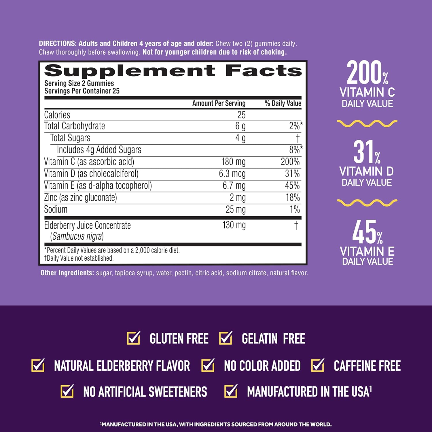 Airborne Elderberry + Zinc & Vitamin C Gummies For Adults, Immune Support Vitamin D & Zinc Gummies With Powerful Antioxidant Vitamins C D & E - 50 Gummies, Elderberry Flavor - Image 4