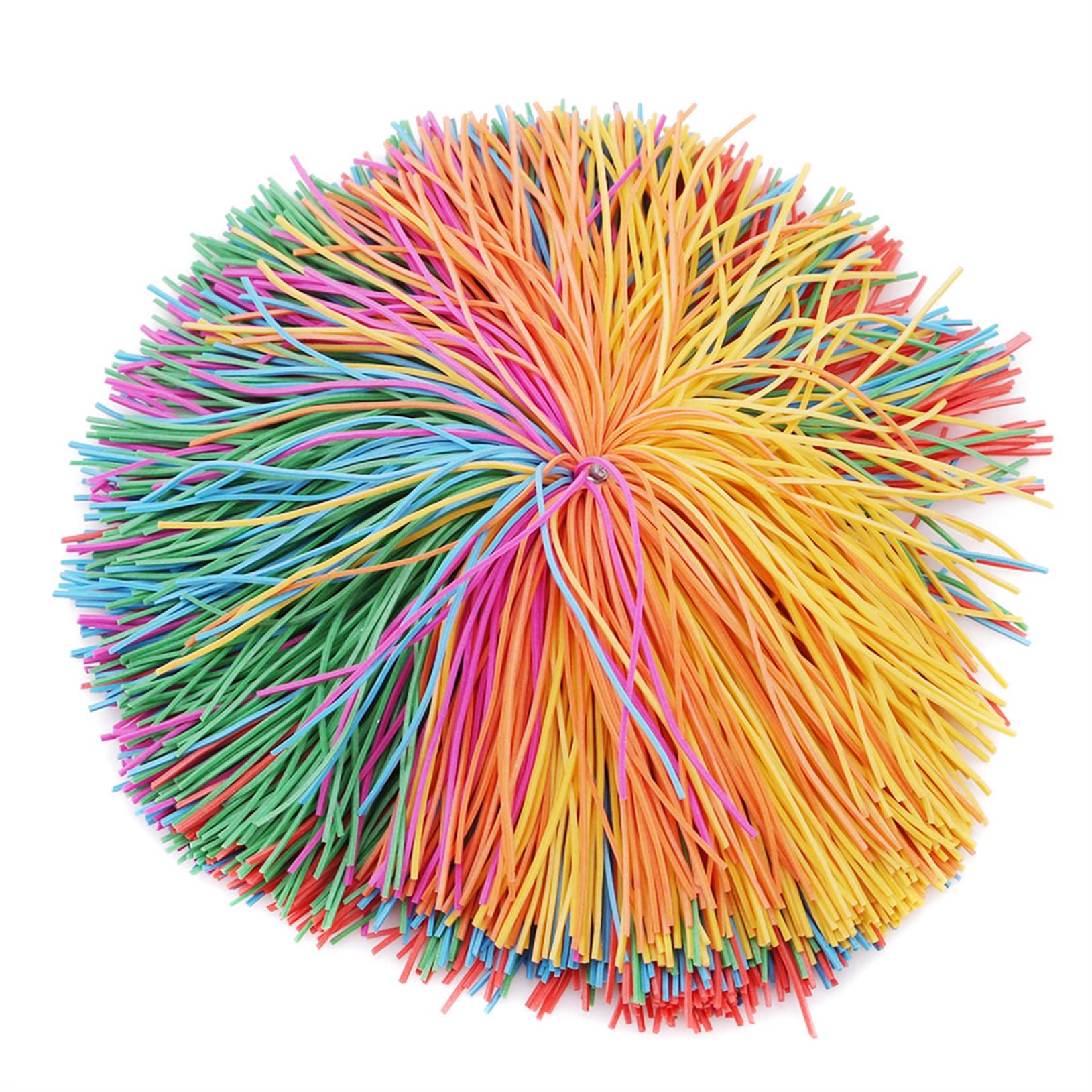 Rexcp 3.5Inch Large Rainbow Stringy Ball Silicone Bouncing Fluffy Jugging Ball,Monkey Stress Ball
