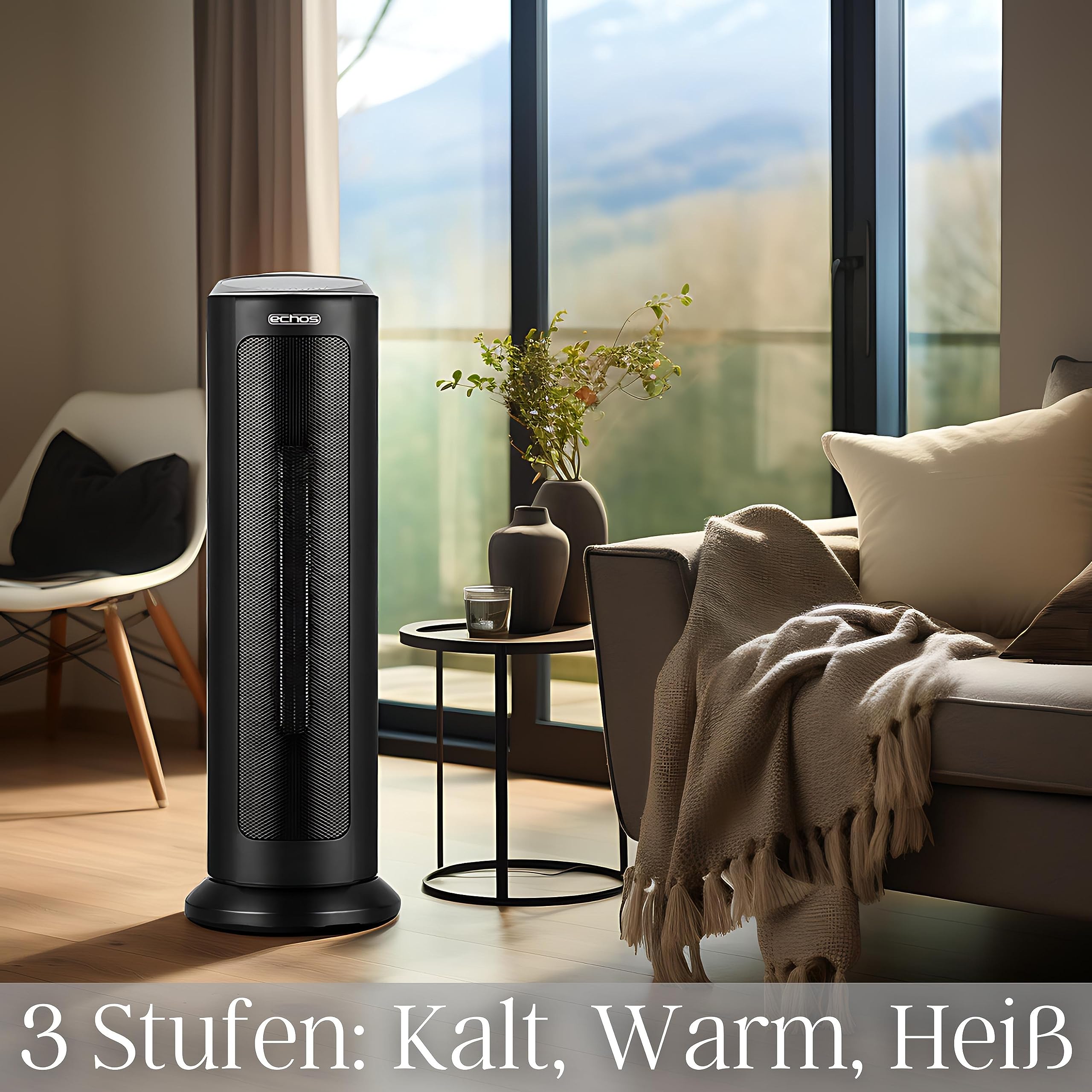 Keramik Heizlüfter Energiesparend | 12h Timer | Oszillierend | Fernbedienung | 3 Stufen: kalt, 1000, 2000 Watt | Elektroheizer | Heizgerät | | Temperaturanzeige | Elektroheizung | Mini Heizung