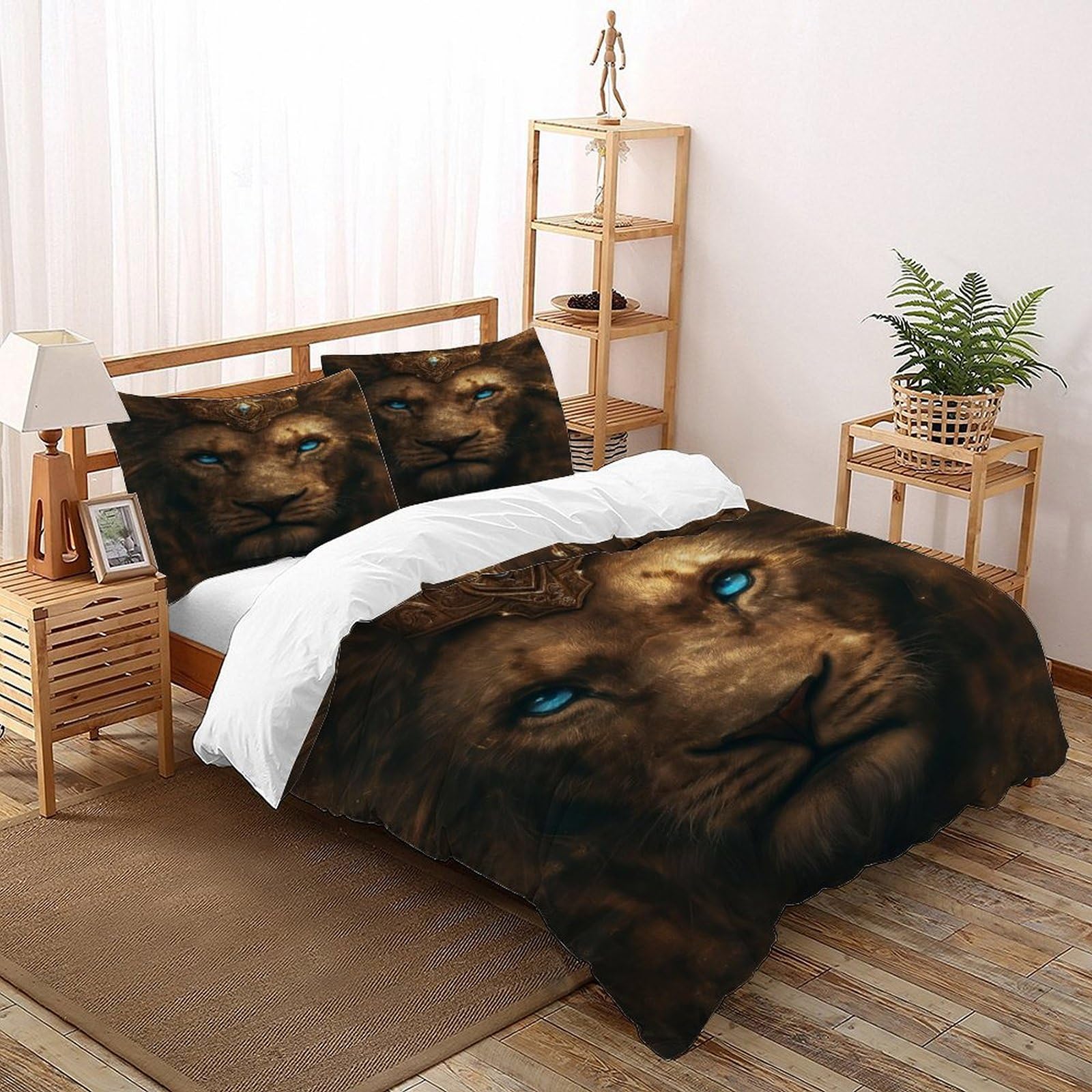 Housse de couette lion 2 pièces imprimé 3D avec taie d'oreiller adulte