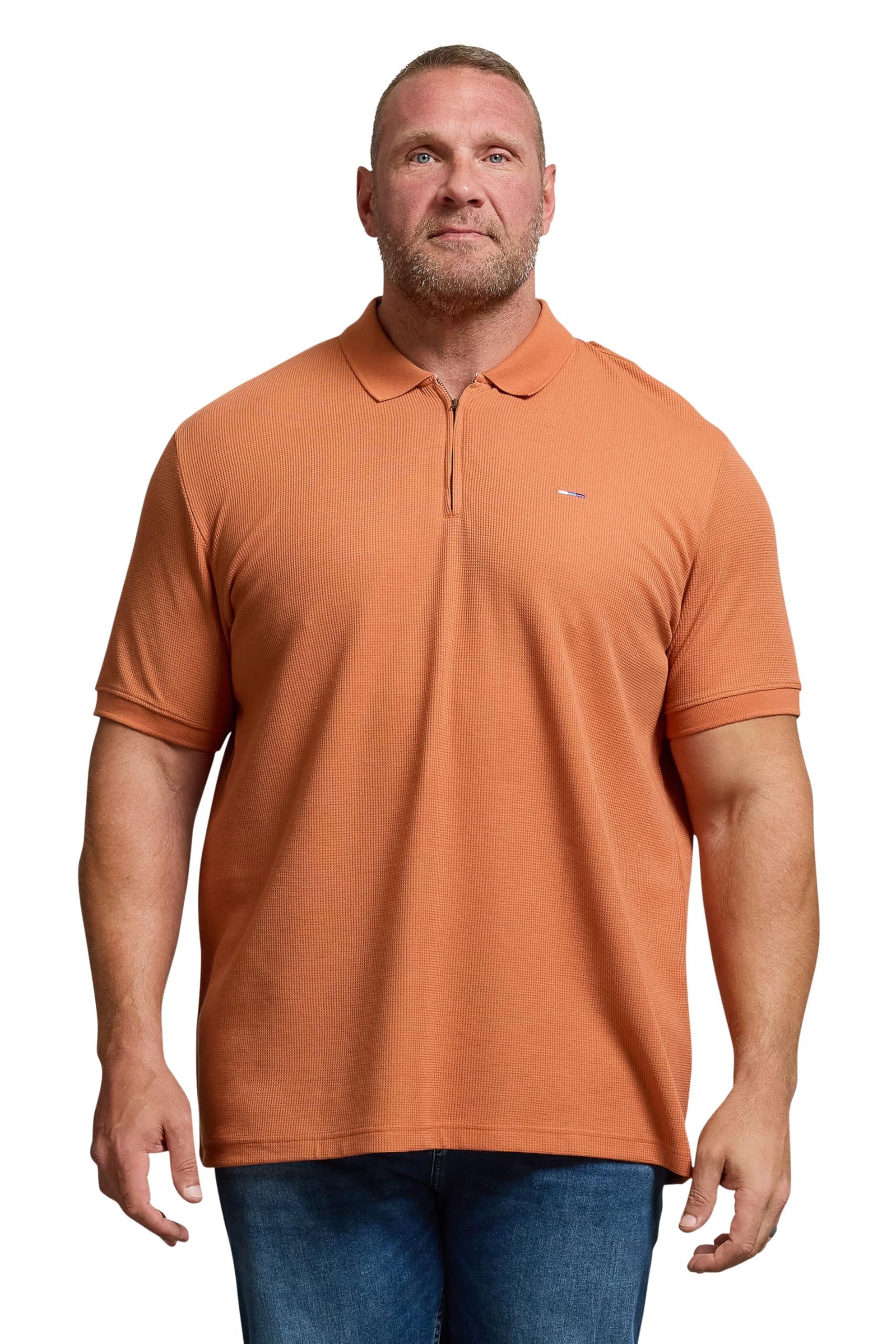 BadRhino Big & Tall Waffle Texture Zip Polo Shirt - Men's - Plus Size Curve Orange
