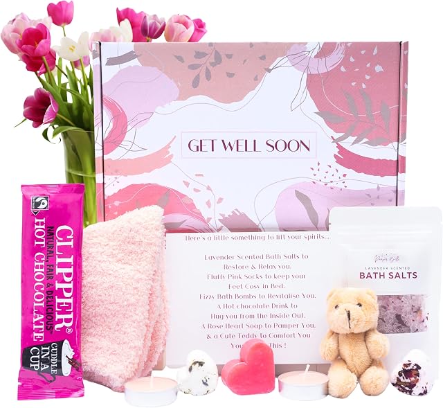 Get Well Soon Care Package for Her - Hamper Gift Set for Women with Card and Teddy