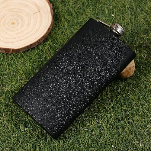 Miniatura 6 de TOX TANEAXON Petaca de whisky de bolsillo negro mate de 12 oz con embudo y caja de primera calidad, acero inoxidable y a prueba de fugas