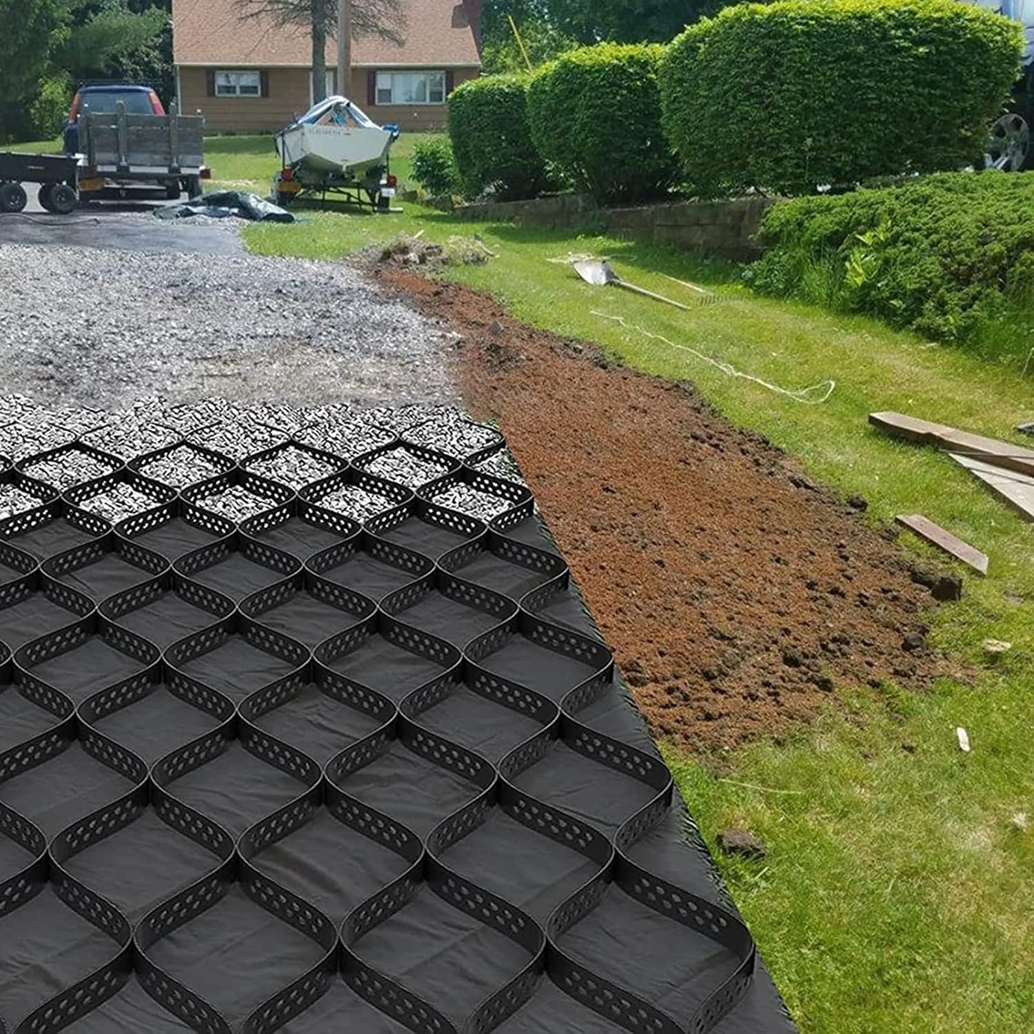 Stabilisateur de gravier découpable ELzEy, géogrille en polyéthylène haute densité 6x6 m