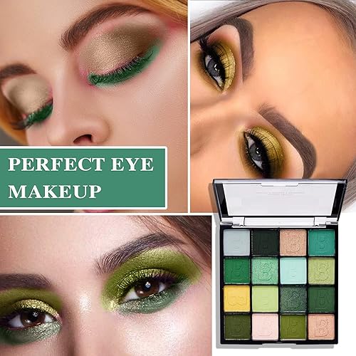 Miniatura 7 de Paleta de sombra de ojos de colores verdes de 15 colores altamente pigmentados en polvo amarillo mate sombra de ojos paleta de maquillaje mezclable