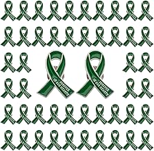 WANDIC 50pcs Green Ribbon Pins Mental Health Awareness Badges Liver Cancer Brooch Memorial Ribbon Badges in Forever in Our Hearts for Funeral Mourning Event Bereavement Remembrance