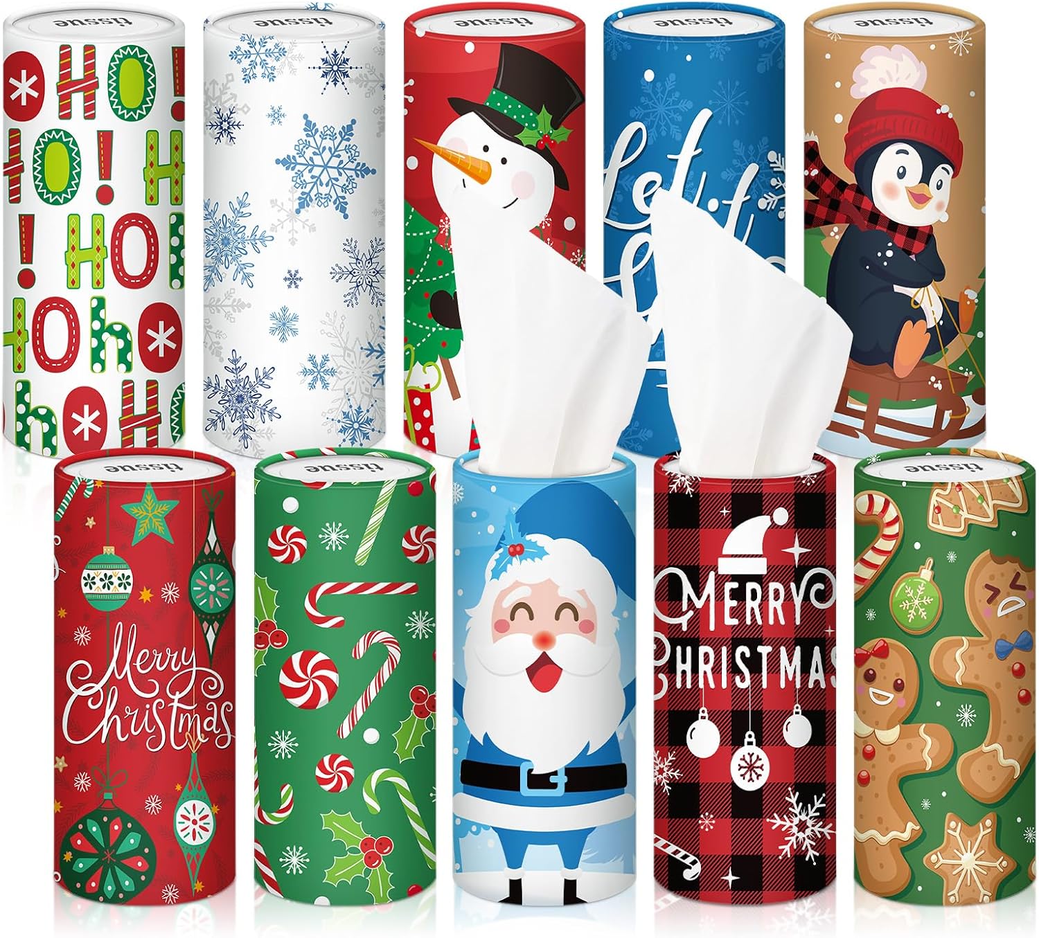 Hushee 10 Pcs Christmas Car Tissues Cylinder Tissues Holder
