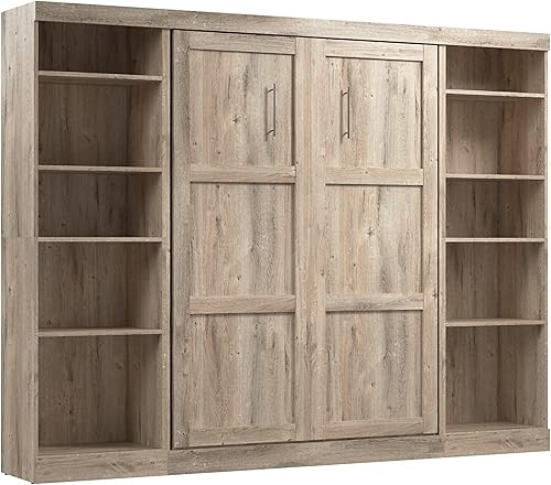 Vista 24 de Bestar Pur - Cama Murphy de tamaño matrimonial con estantería, 84 pulgadas que ahorra espacio para habitación multiusos, color marrón rústico Marrón