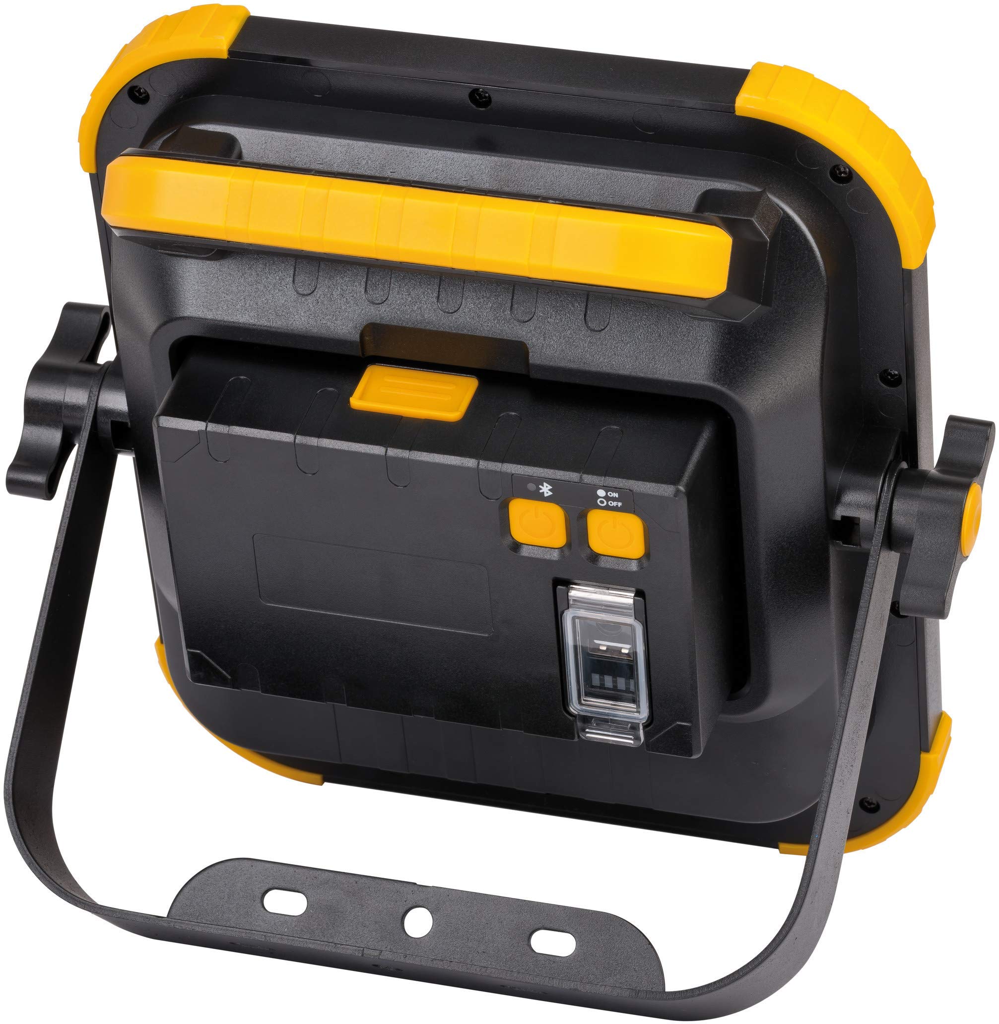 Brennenstuhl Mobiler Akku LED Baustrahler mit Bluetooth Lautsprecher (30 Watt, IP54 für außen und innen, LED Arbeitsstrahler mit integrierter Powerbank)