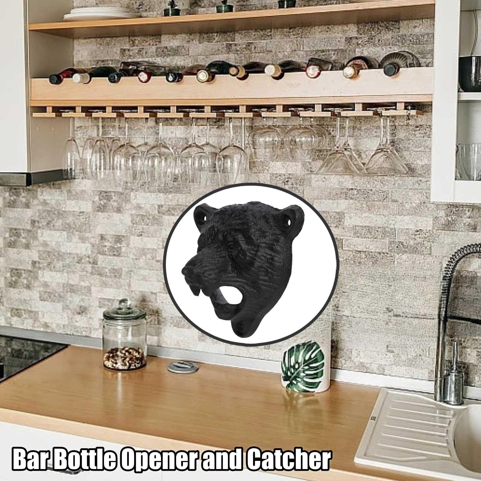 Apribottiglie a forma di testa d'orso da fissare alla parete, Forma della Testa dell'orso Ghisa Tappo in Vetro Soda Cavatappi per decorare il garage o la tana dell'uomo