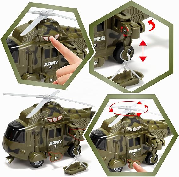 JOYIN 3 in 1 Friction Powered Siren Military Vehicle Toy with Action Figures Including Military Truck Helicopter and Tank Toy Military Vehicles with Light and Sound Siren