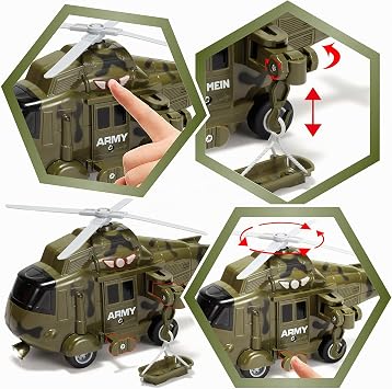 JOYIN 3 in 1 Friction Powered Siren Military Vehicle Toy with Action Figures Including Military Truck Helicopter and Tank Toy Military Vehicles with Light and Sound Siren