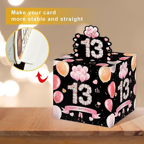 Miniatura 7 de Caja de dinero de cumpleaños número 13 para regalo en efectivo, caja sorpresa de cumpleaños para niños y niñas, forma divertida y amorosa de ofrecer