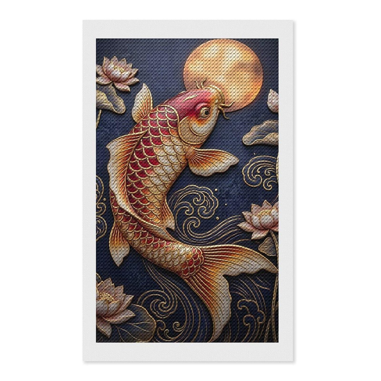 Junmoney Koi Fish and Lotus Flowers Diamond Painting Kit 12"x20", Easy Handmade Project, Easy to Enjoy, Aesthetic Room Decor, Christmas Gift