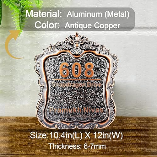 Vista 65 de Placa de dirección personalizada para vivienda con números fundidos de 12 pulgadas para exteriores, placa de identificación de dirección clásico-04