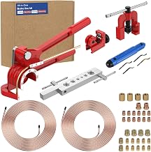 Brake Line Kit with Deburring Tool - 3/16" and 1/4" 25ft Copper Coated Brake Line with Fittings, Complete Repair Set for Cars & Trucks & DIY, Includes Single Flare Tool, Bender and Tubing Cutter