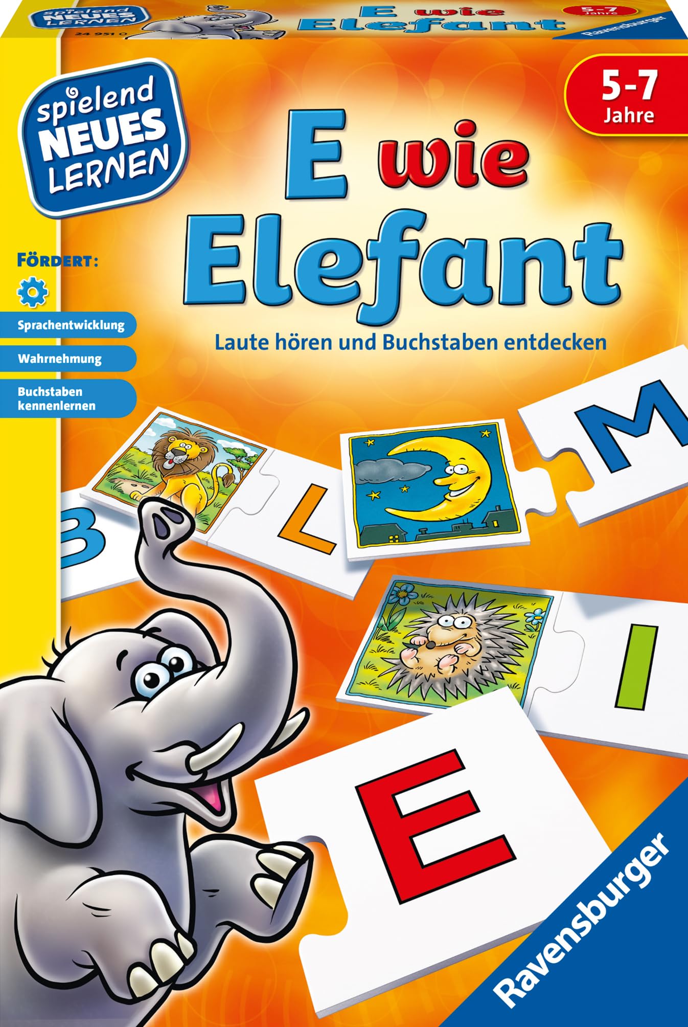 Ravensburger 24951 - E wie Elefant - Spielen und Lernen für Kinder, Lernspiel für Kinder von 5-7 Jahren, Spielend Neues Lernen für 1-4 Spieler