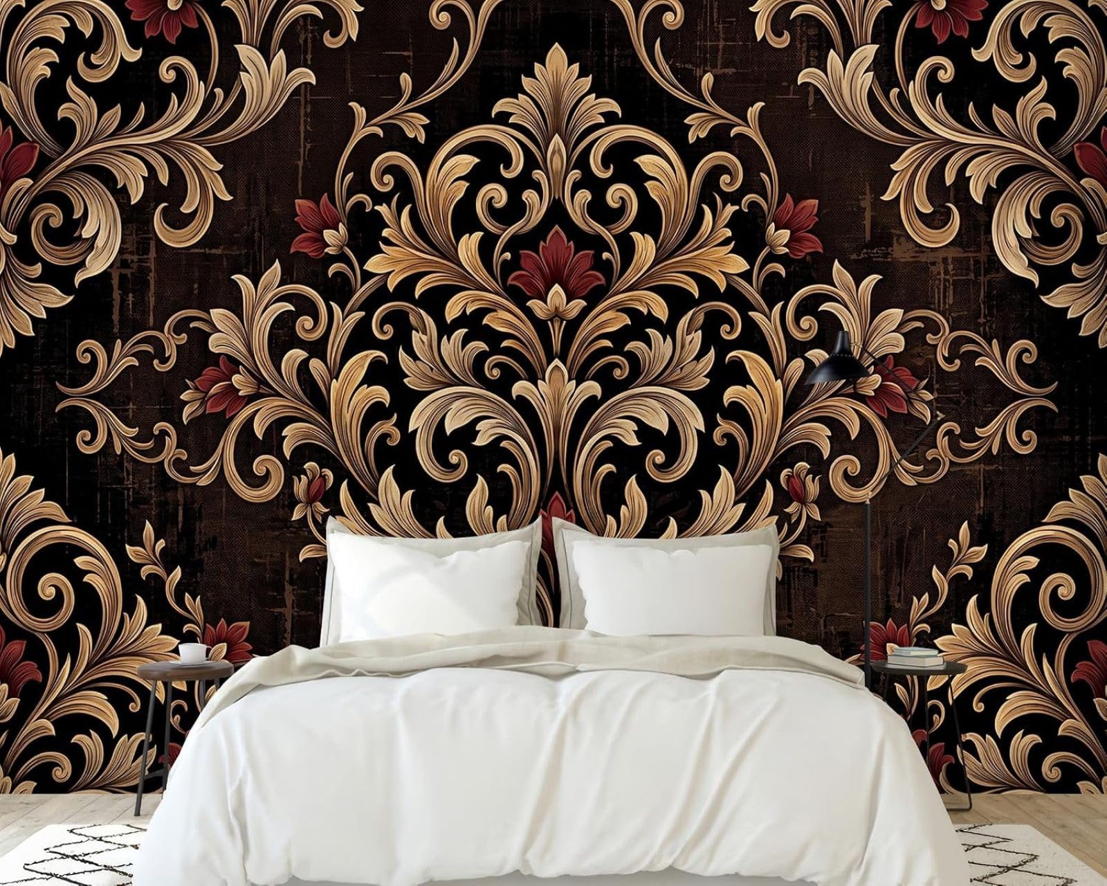 Hgjdjhnf 3D Mural Photo Mural - Wallpaper Vintage Brown Damask Non-Woven Modern Wall Mural Living Room Bedroom Dining Room Wall Decor Motif, 150Cm X 105Cm Poster - Wall Sticker - Frameless Picture