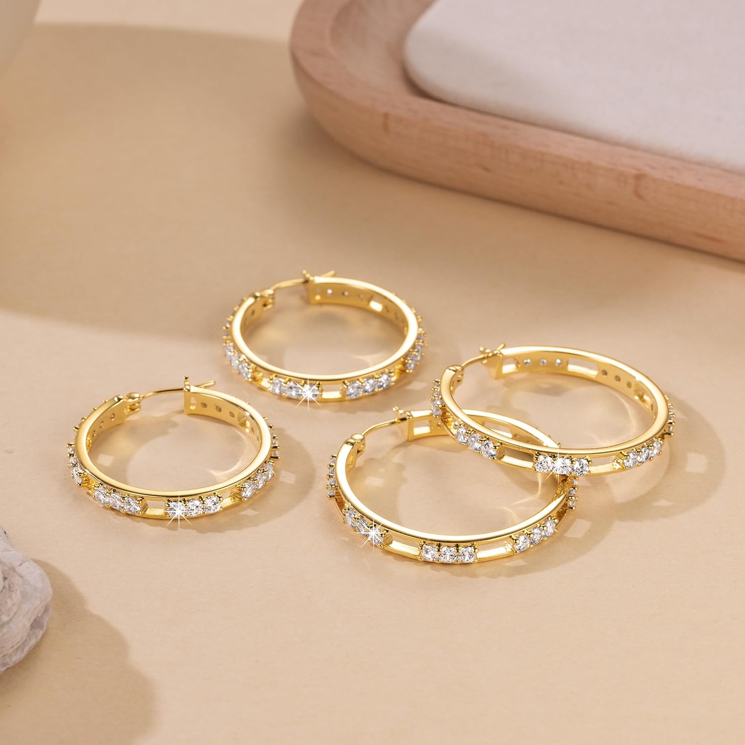 14K Gold Plated Hoop Earrings for Women Gold Plated Earrings for Women Trendy with Cubic Zirconia Mix of Style and Personality Large CZ Hoops Earring for Womens 30/35/42mm - Image 7