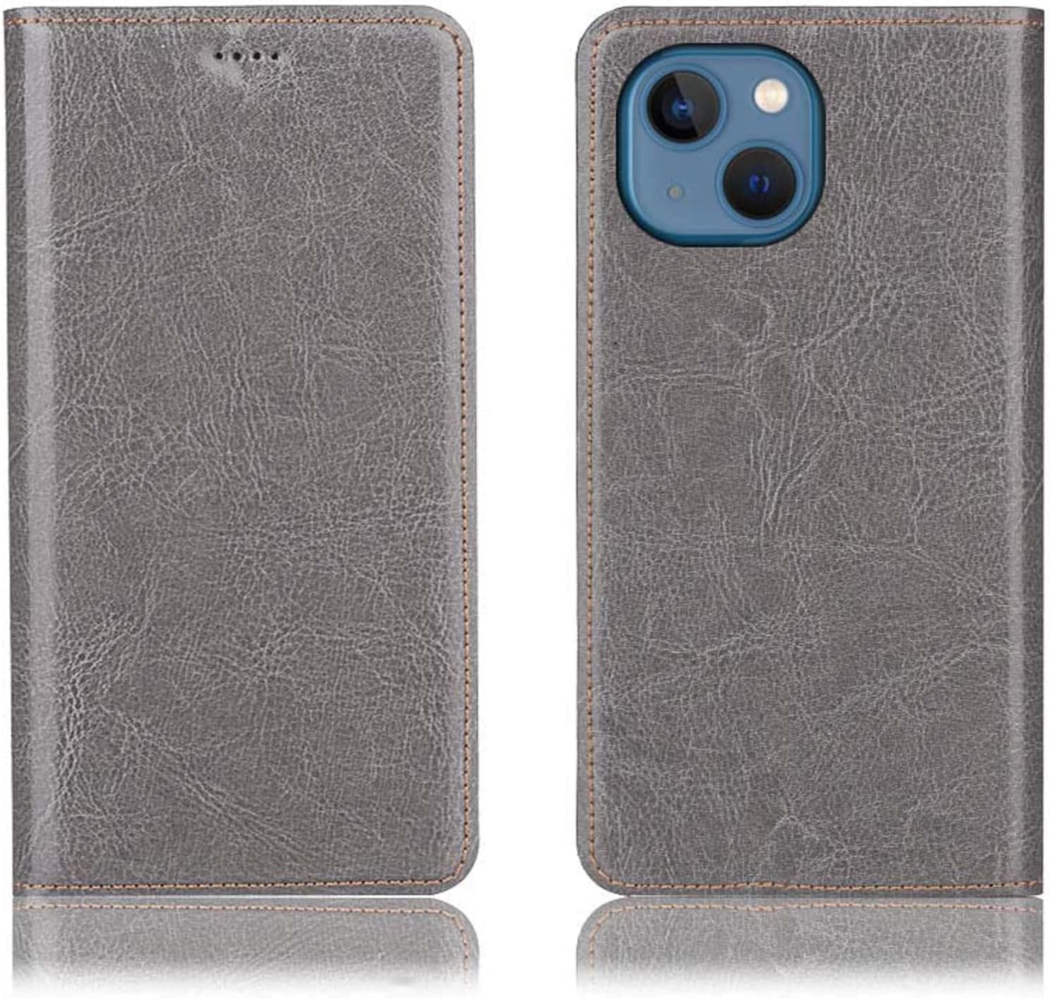 Stend Function Cover for Apple iPhone 13 Mini (2021) 6.1 Inch, Leather [TPU Inner Shell] Magnetic Folio Flip Phone Case [Card Holder] (Color : Brown)