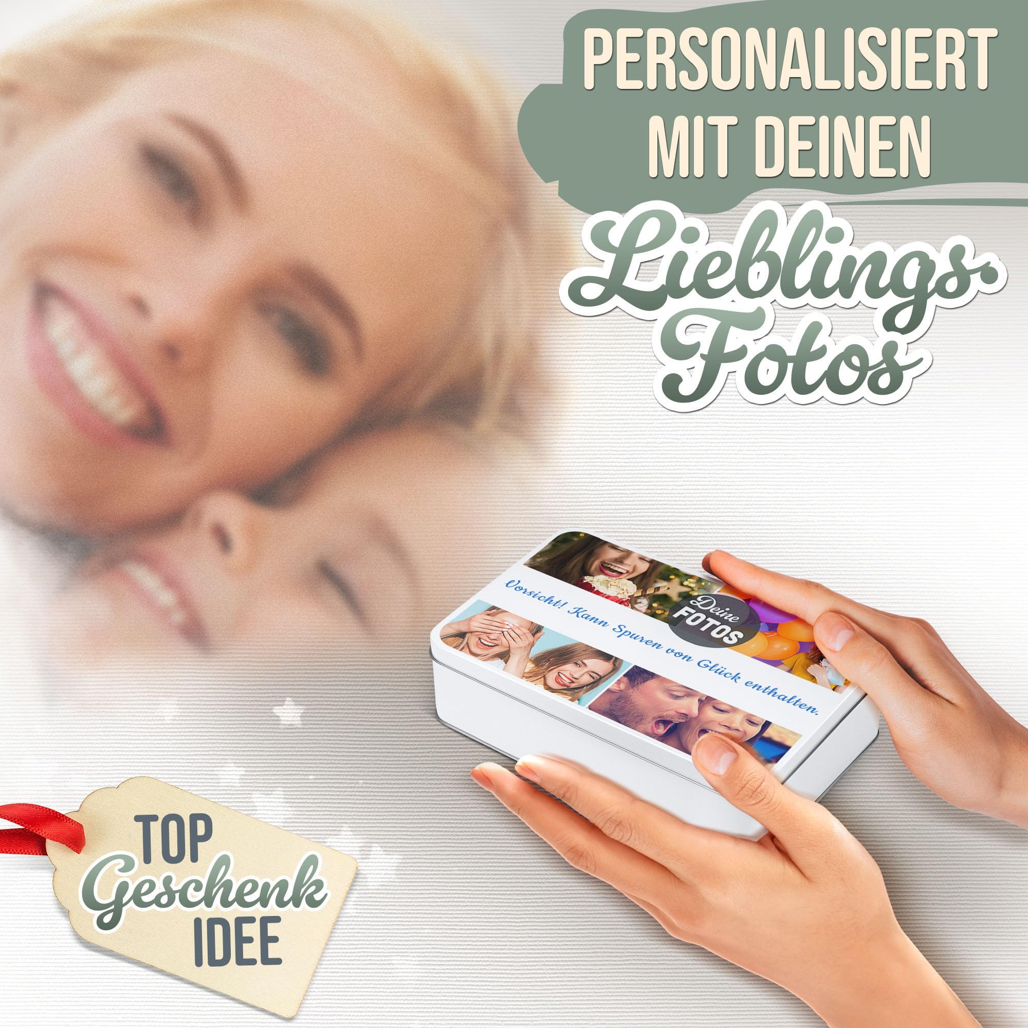 Print Royal PR Geschenkdose selbst gestalten mit 4 Fotos & Text - Blechdose bedrucken, Personalisierte Keksdose - Muttertagsgeschenk, Geburtstag, Weihnachten | Rechteckig weiß, 450 ml