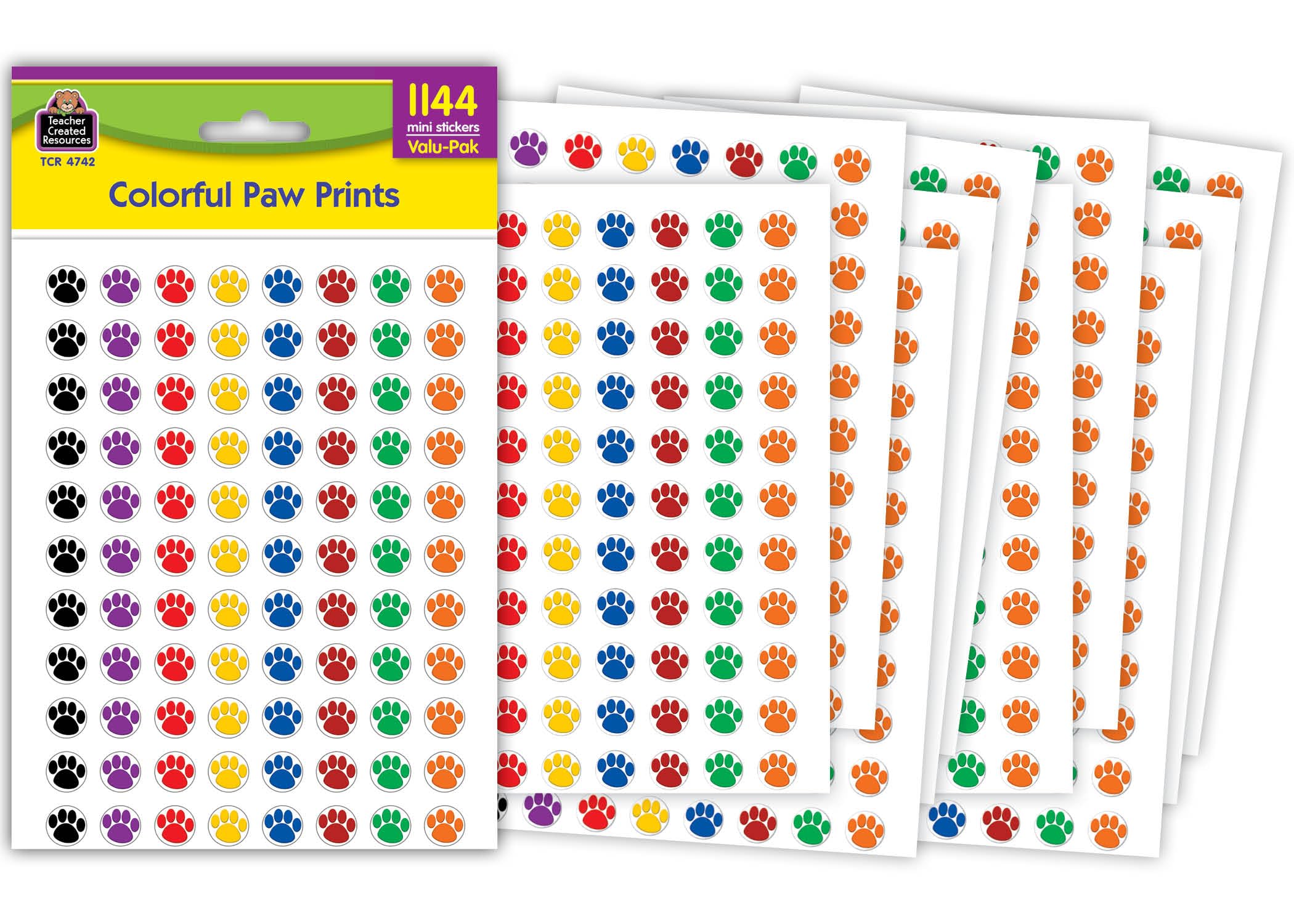 Teacher Created Resources Colorful Paw Prints Mini Stickers Value Pack (4742)