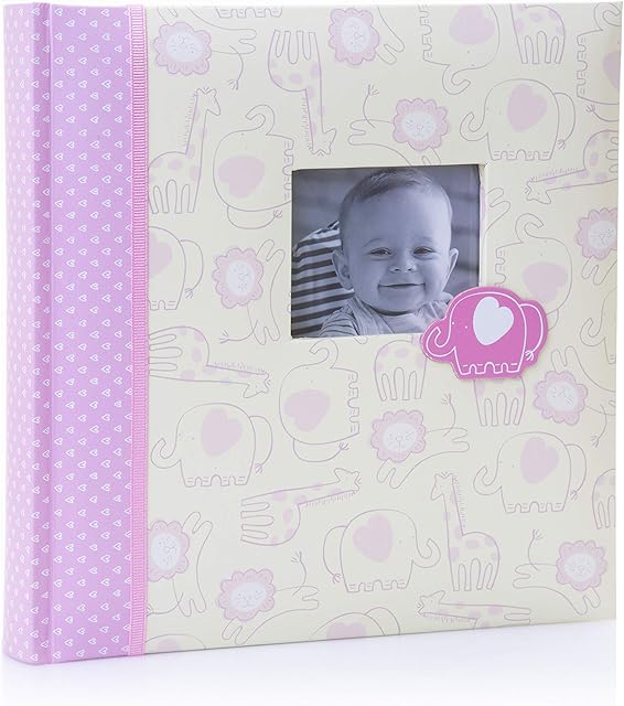 Kenro Baby Animals Memo Photo Album with Pink Elephant for Baby Girl holds 200 Photos 6x4 Inch / 10x15cm - KB401PK