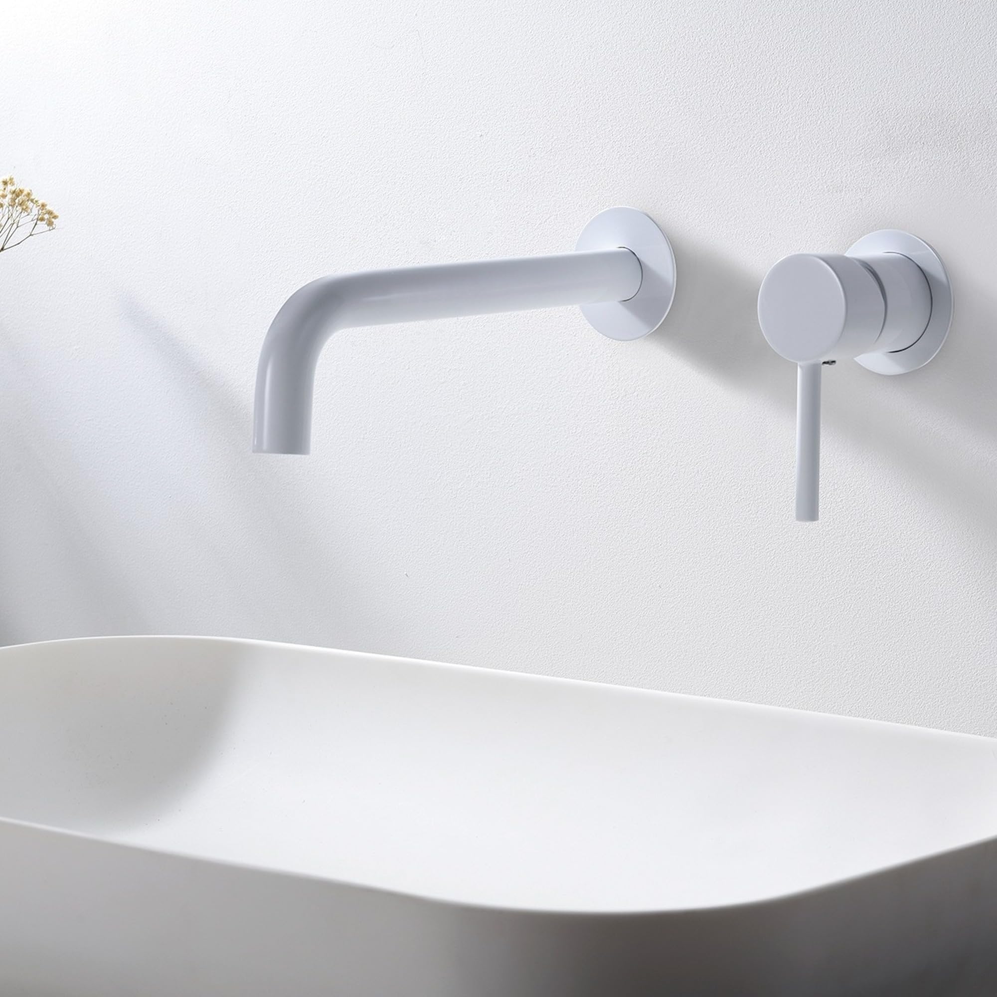 IMEX - Grifo Lavabo Empotrado | Grifo Empotrado Baño con Agua Fria y Caliente | Grifo Monomando Lavabo Pared con Ahorro de Agua | Serie Etna | Color Blanco Mate