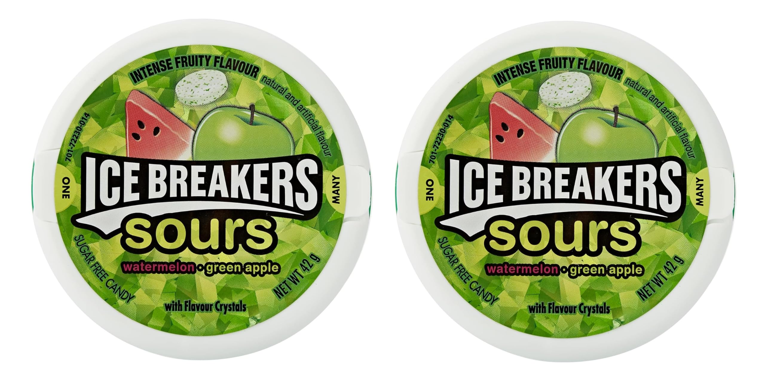 IceBreakers Sours Candy, Watermelon and Green Apple Flavour, Sugar Free with Flavor Crystals, Set Of 2 X 1.5 Oz 42 Grams (USA)