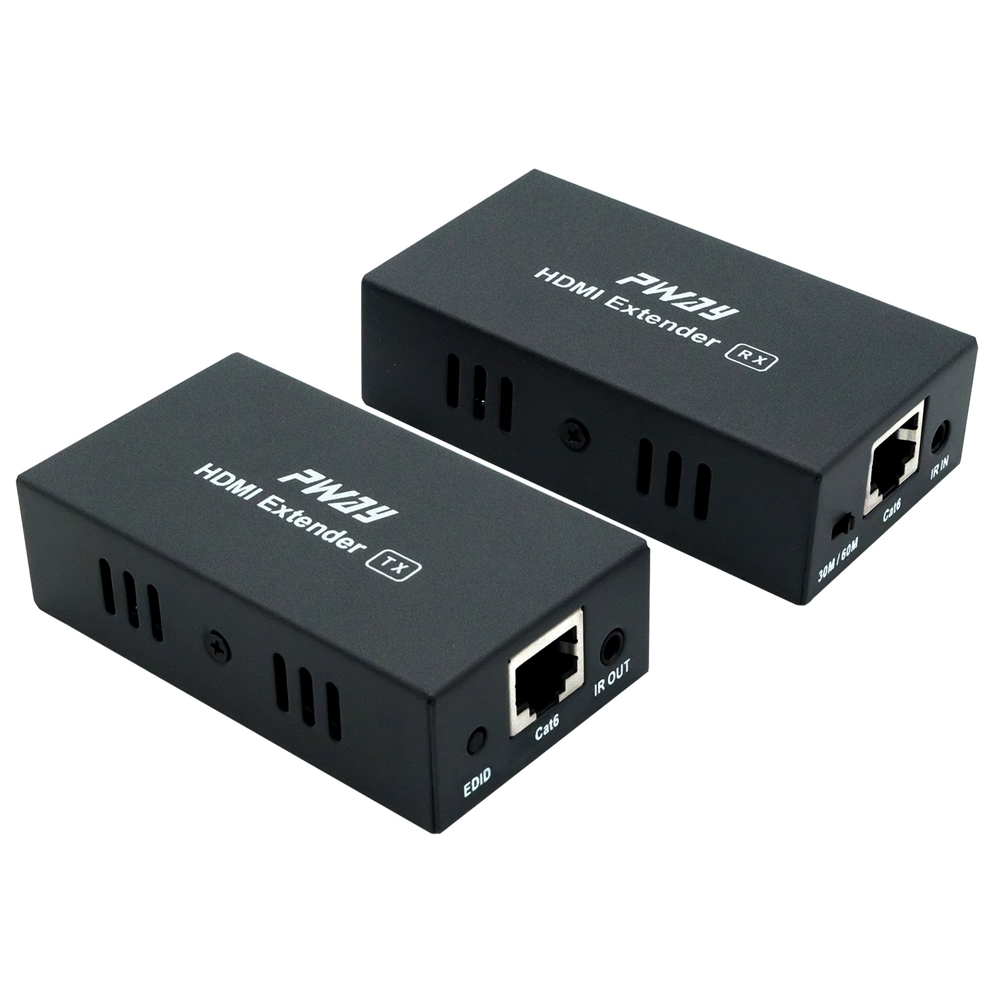 PW-HT202PIR(POC) HDMI Extender 196ft/60m Lossless Transmission over Single Cat5e/6 HD 1080P Support IR Remote Control 3D EDID One Power Supply (Transmitter and Receiver+UTP+RJ45)