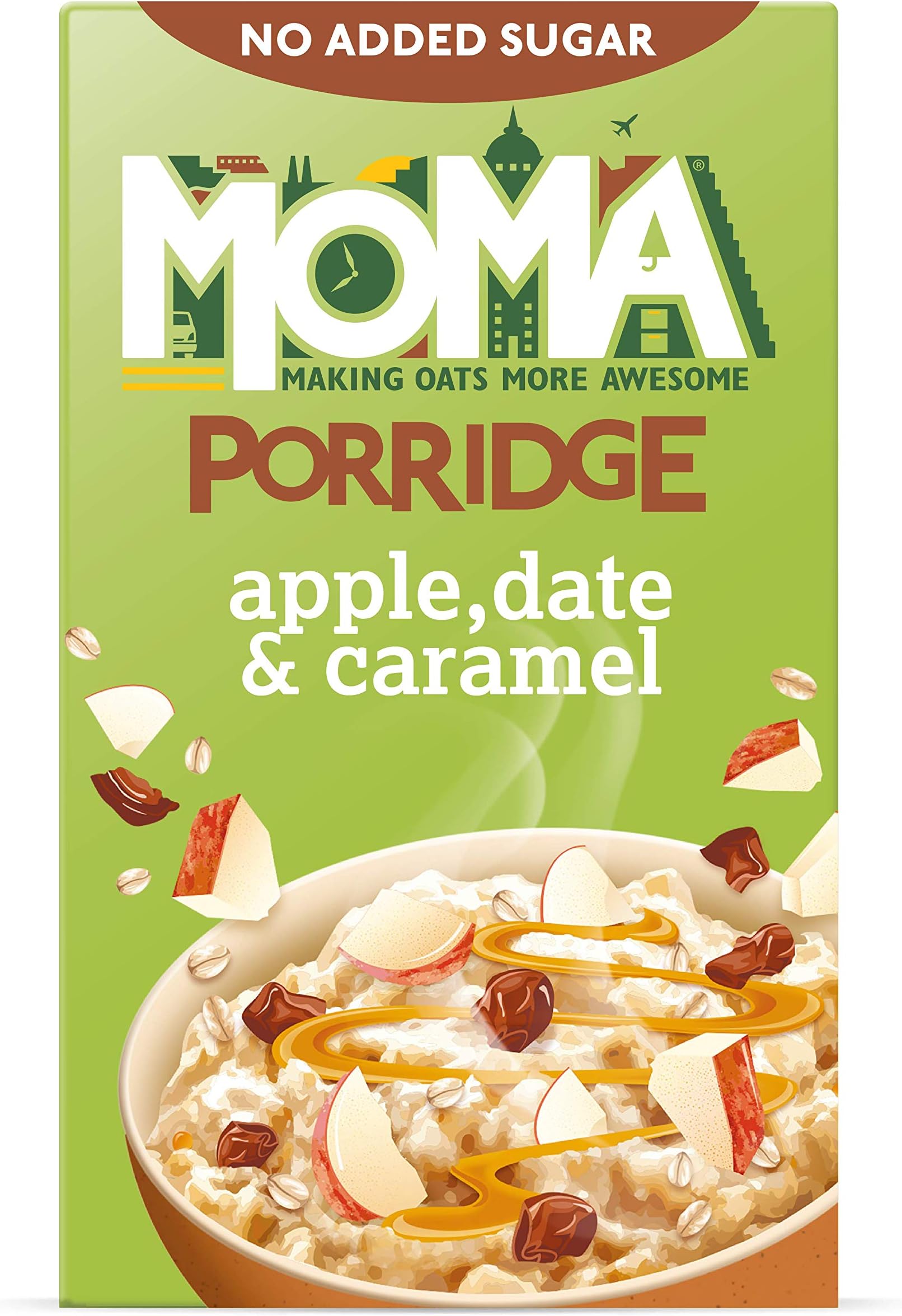 MOMA Porridge Sachets APPLE, DATE & CARAMEL Breakfast Jumbo Oat with Real Fruit | High in Fibre, Source of Protein, & Rich in Vit B6 | Pack of 42 x 35g sachets | Made in the UK