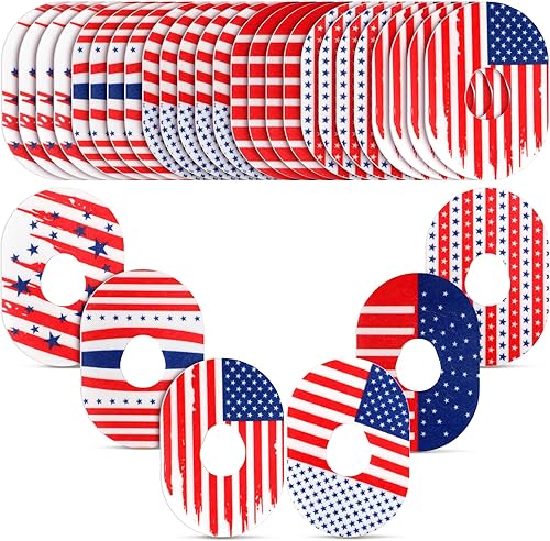 Mixweer 24 parches adhesivos compatibles con Dexcom G7 cinta adhesiva precortada a prueba de sudor con bandera de EE. UU., parches de sensor CGM