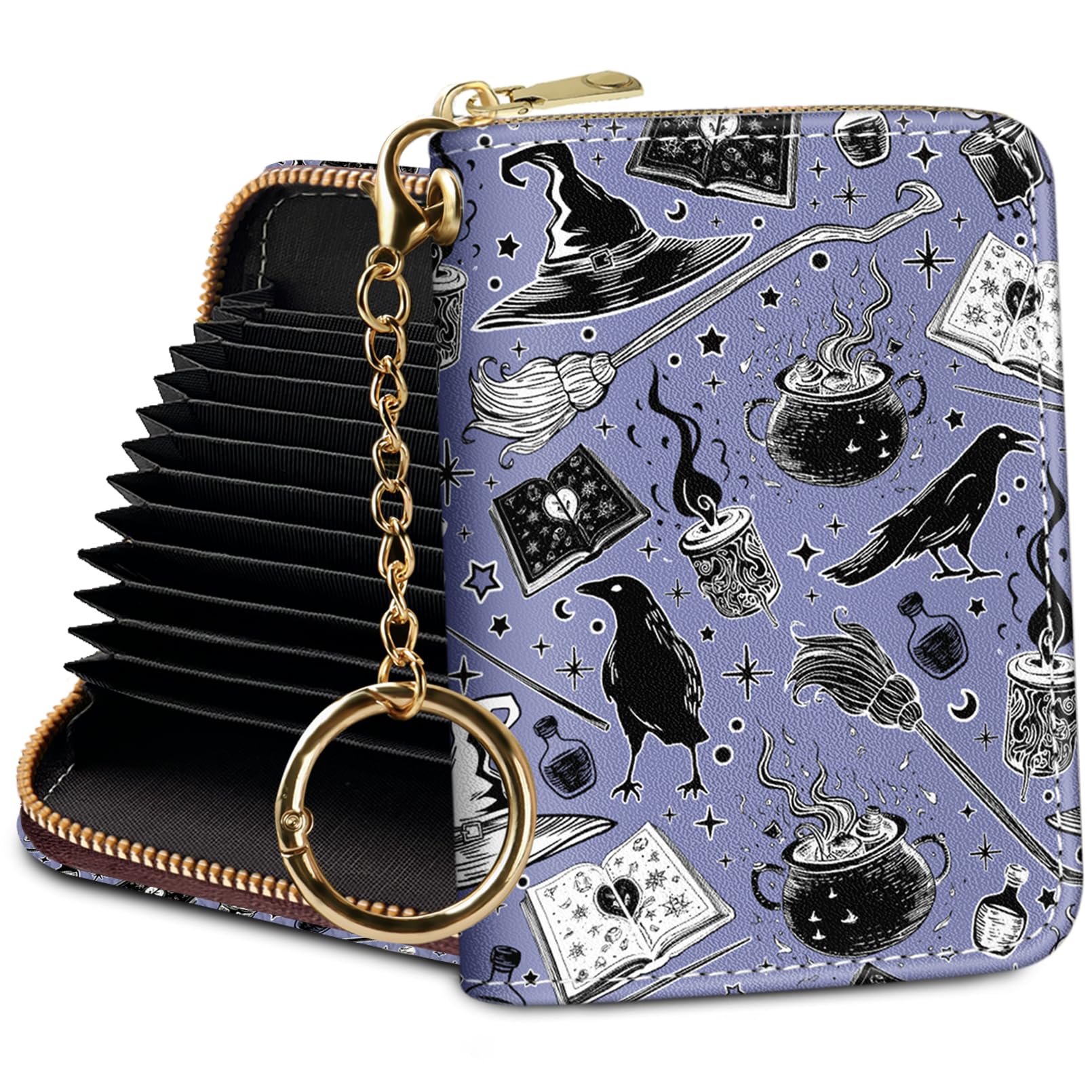 Credit Card Holder RFID Wallet, Small Card Holder Wallet for Women with Keychain Zipper, Funny Leather Print Credit Card Wallets Accordion Gift