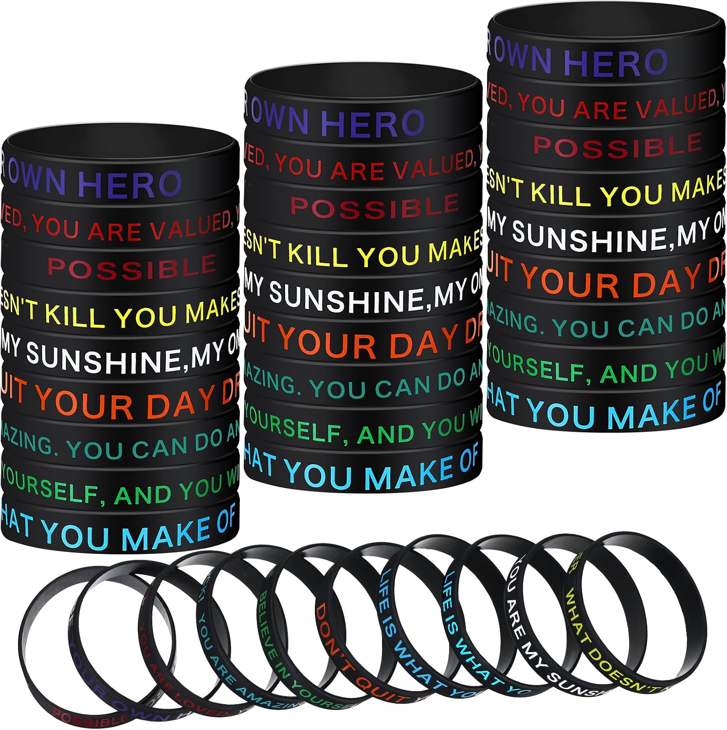40 Pieces Motivational Silicone Wristbands Inspirational Rubber Bracelets with Positive Messages for Party Favors, Gifts for Men Women