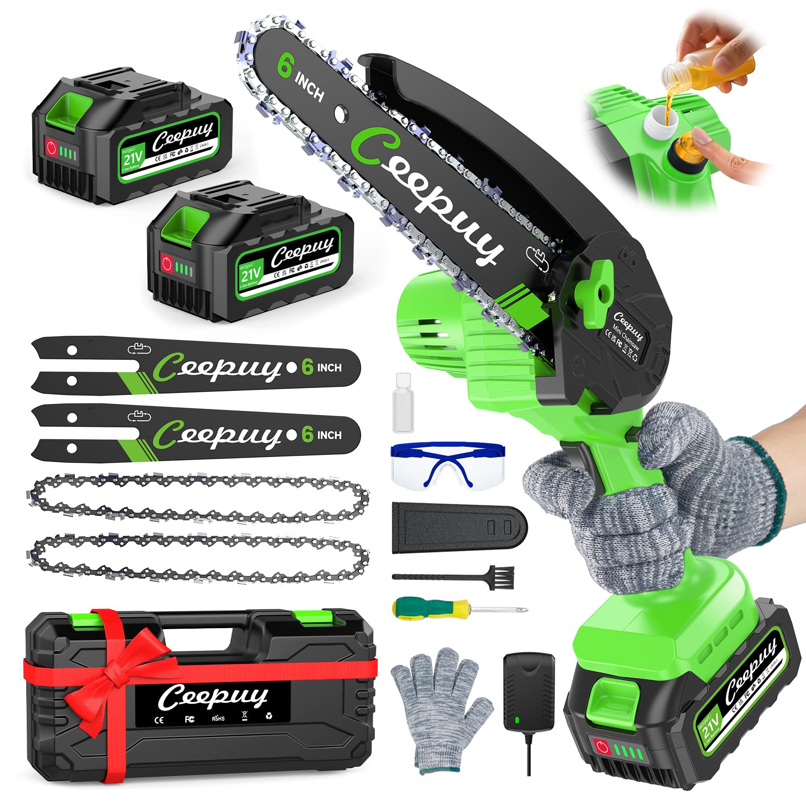 CEEPUY 6 Pollici Mini Motosega a Batteria per Potatura 2 x 4000 mAh