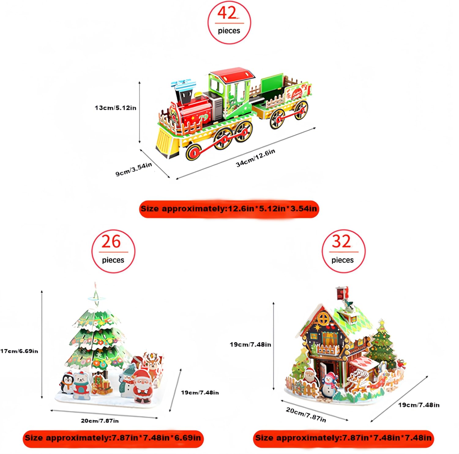 5Pack Christmas Puzzle Toy Set for 3-12years Old Kids Toy Gift, Soft 3D 171 DIY Winter Scene Building Decoration Puzzles, Challenging Christmas Suitable for Toddler