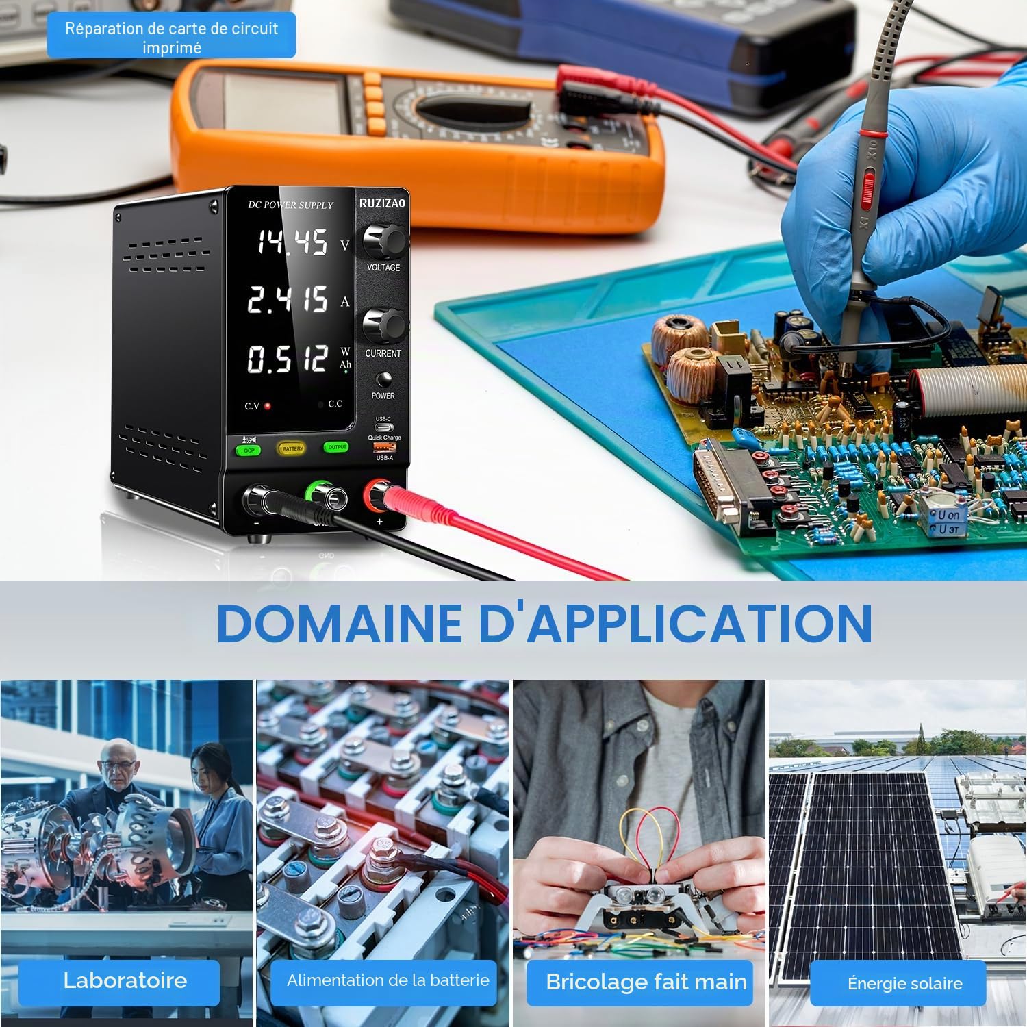 Alimentation Rechargeable 30V 10A 300W, Compatible avec le Chargement de Batteries Automobiles, adaptée au Chargement de Batteries au plomb-acide de Lithium-ion de 2V à 28V