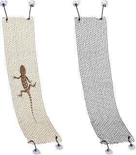 COMSUN 2 Pack Bearded Dragon Hammock, Collapsible Reptile Hammock Lounger Suitable for Resting Climbing, Reptile Hammock for Middle Small Lizard, Chameleon and Gecko (Rectangle Black & Yellow)