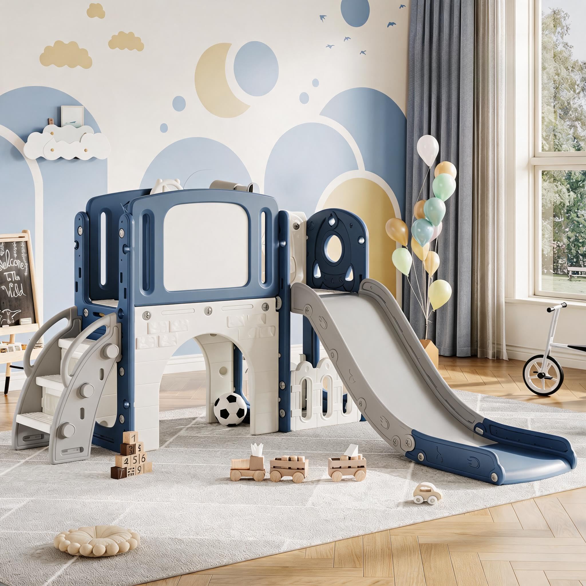 IDEALHOUSE 8-in-1 Rutsche Für Kleinkinder – Indoor & Outdoor Klettergerüst | Teleskop, Tunnel, Schaukel, Kletterelementen & Stauraum – Sicheres Spielplatz-Set für Jungen & Mädchen