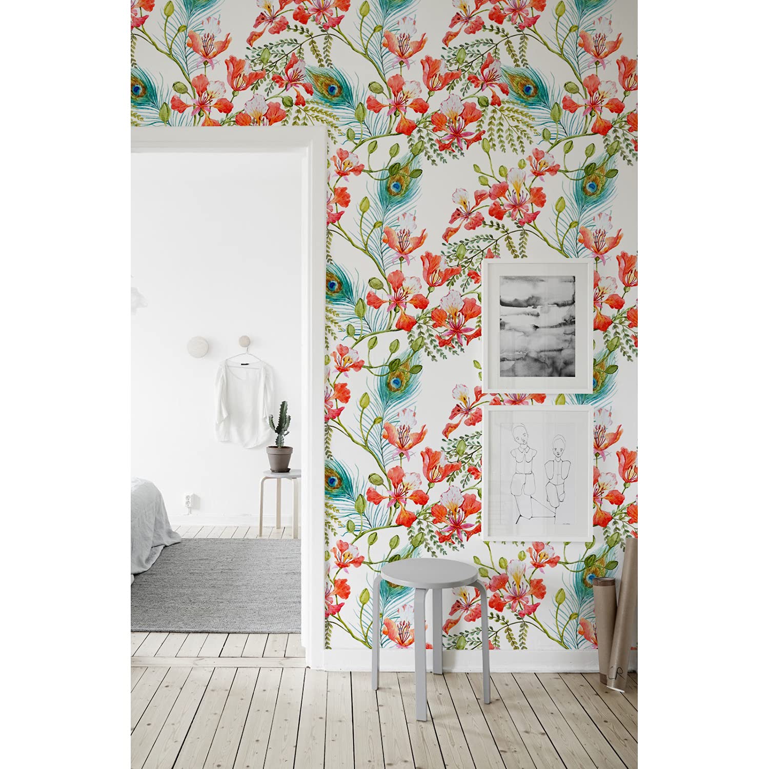 Papier peint intissé 208x146 cm Plumes de paon nature pour décoration murale de salon